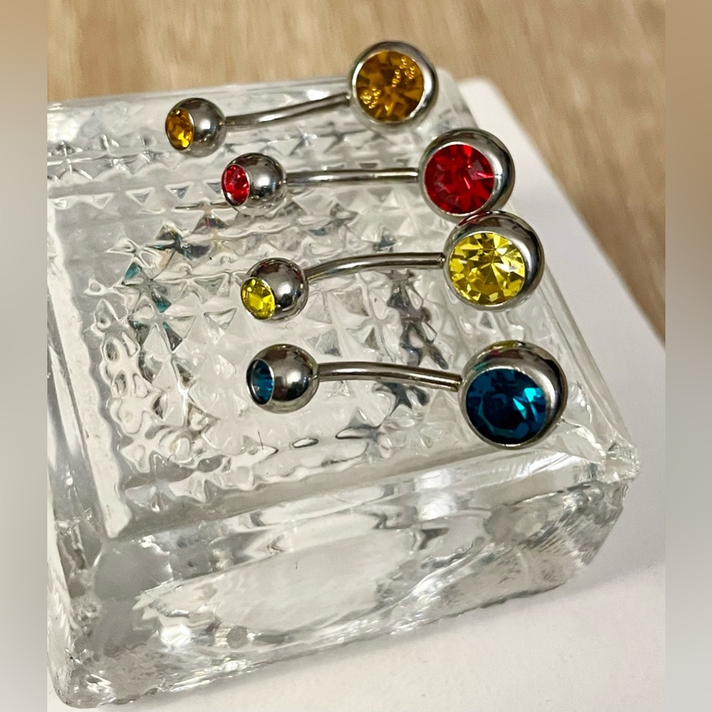 SETC- 16g 4Pc Set Colorful Gem Belly Rings-Surgical Stainless Steel NWT